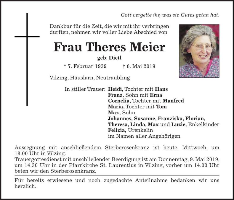 Traueranzeige Theres Meier