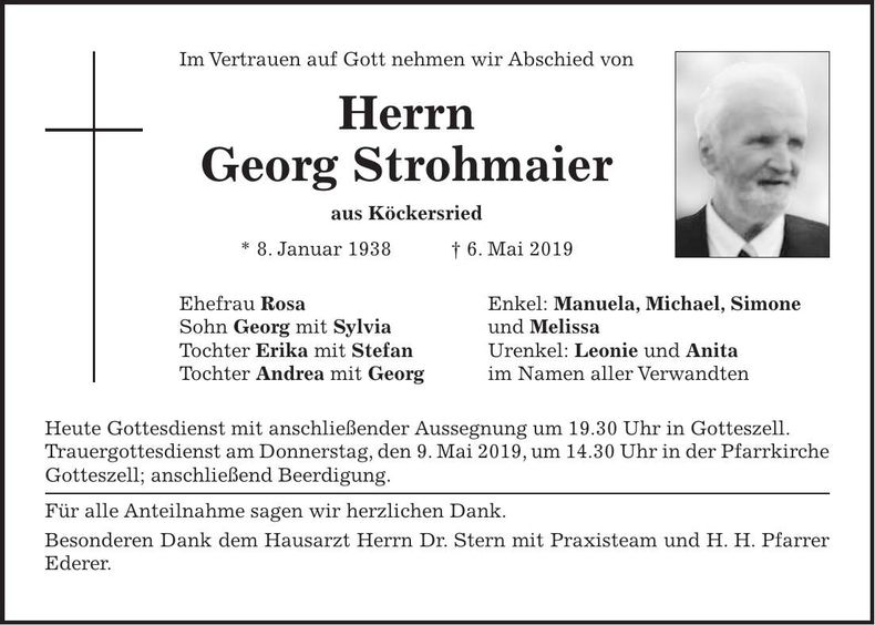 Traueranzeige Georg Strohmaier