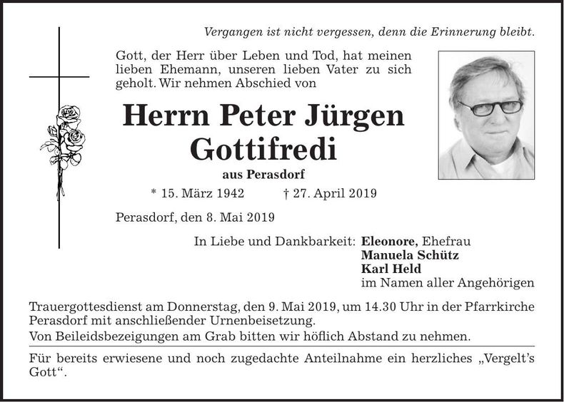 Traueranzeige Peter Jürgen Gottifredi