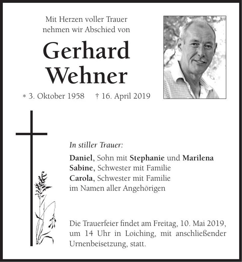 Traueranzeige Gerhard Wehner