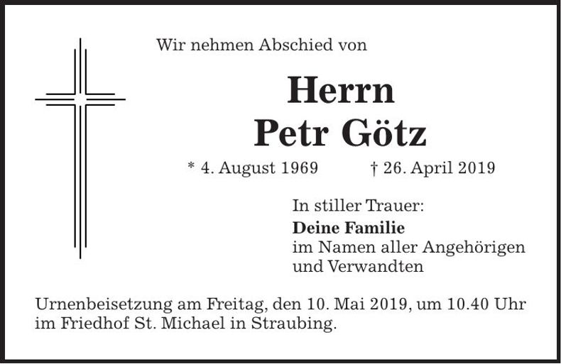 Traueranzeige Petr Götz