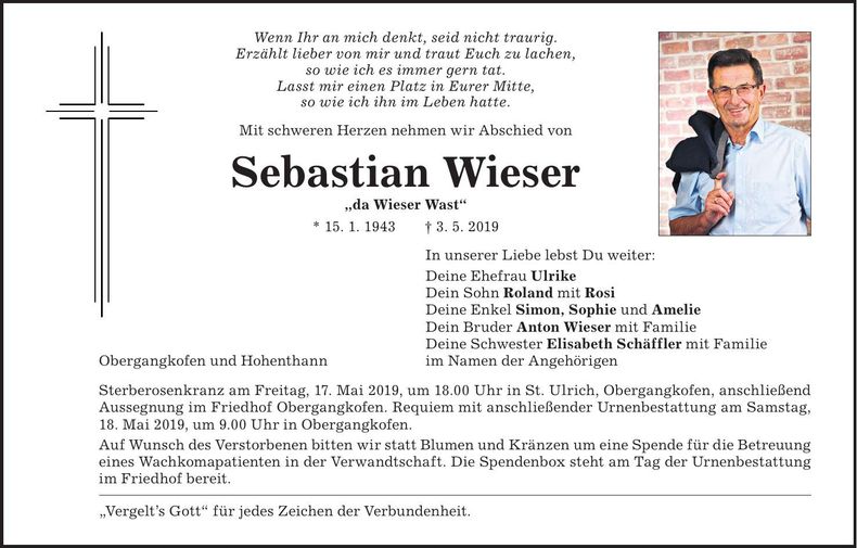 Traueranzeige Sebastian Wieser