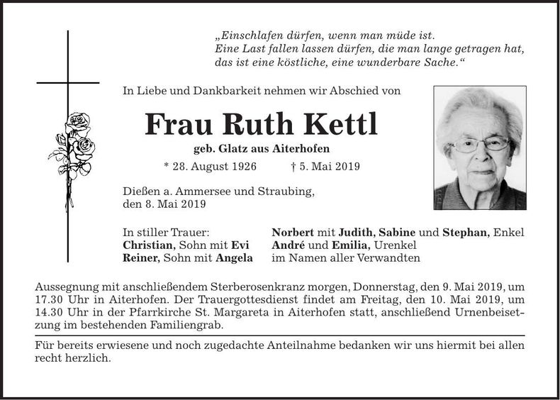Traueranzeige Ruth Kettl