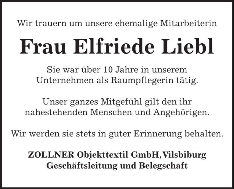 Traueranzeige Elfriede Liebl