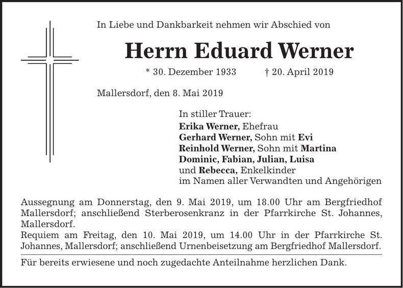 Traueranzeige Eduard Werner