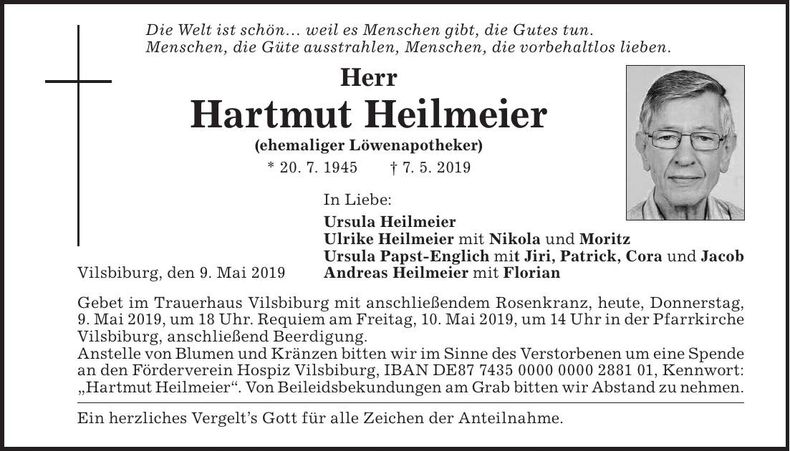 Traueranzeige Hartmut Heilmeier
