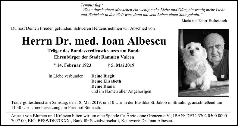 Traueranzeige Ioan Albescu