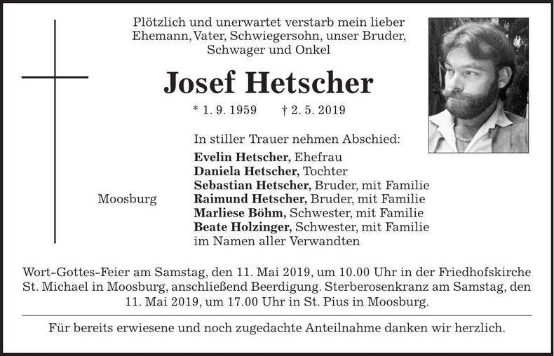 Traueranzeige Josef Hetscher