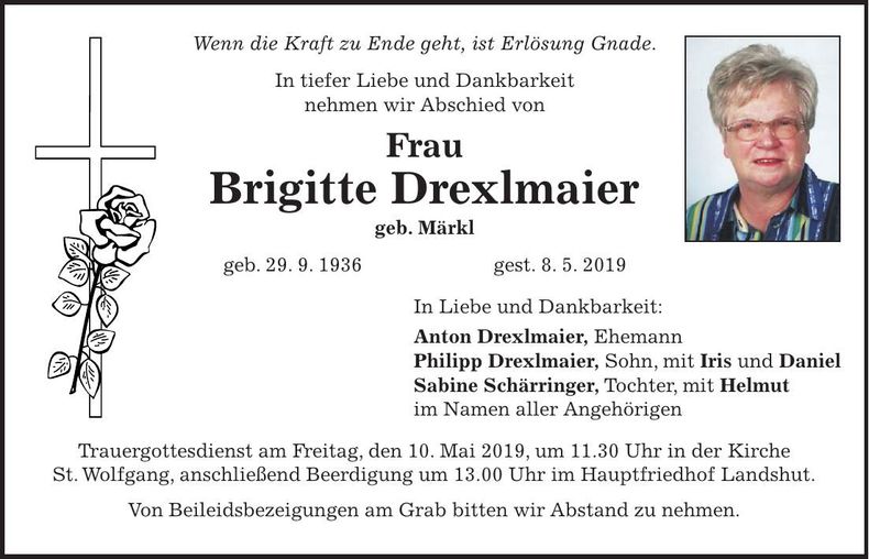 Traueranzeige Brigitte Drexlmaier