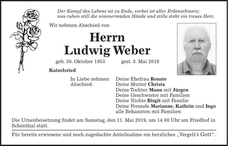 Traueranzeige Ludwig Weber