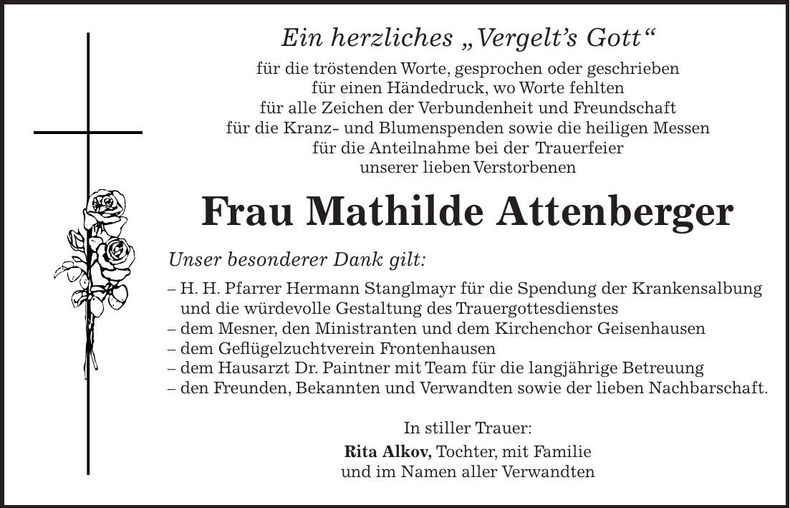 Traueranzeige Mathilde Attenberger