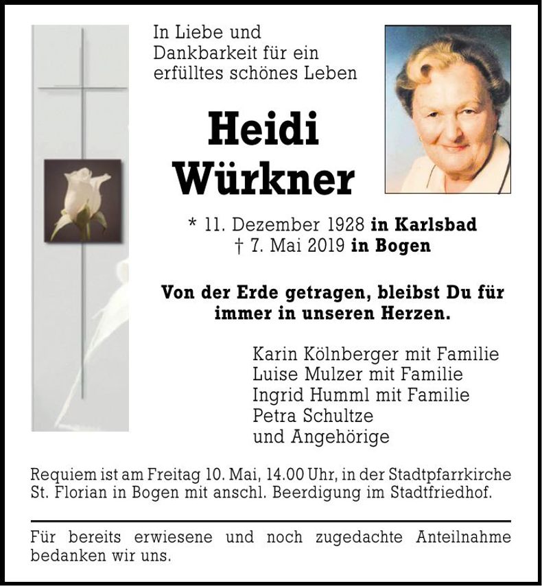 Traueranzeige Heidi Würkner