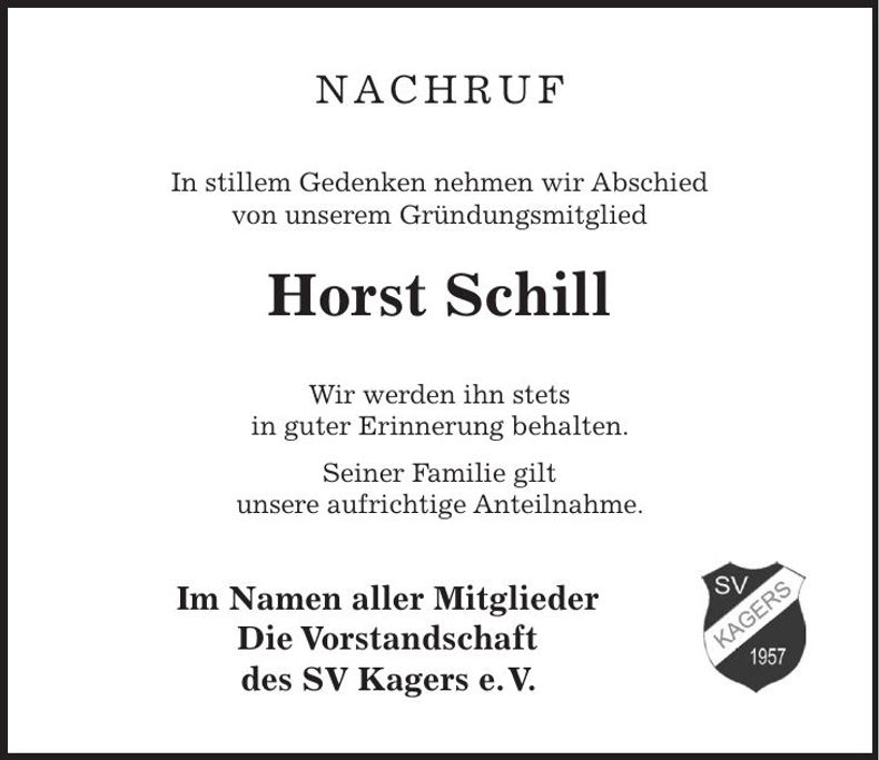 Traueranzeige Horst Schill