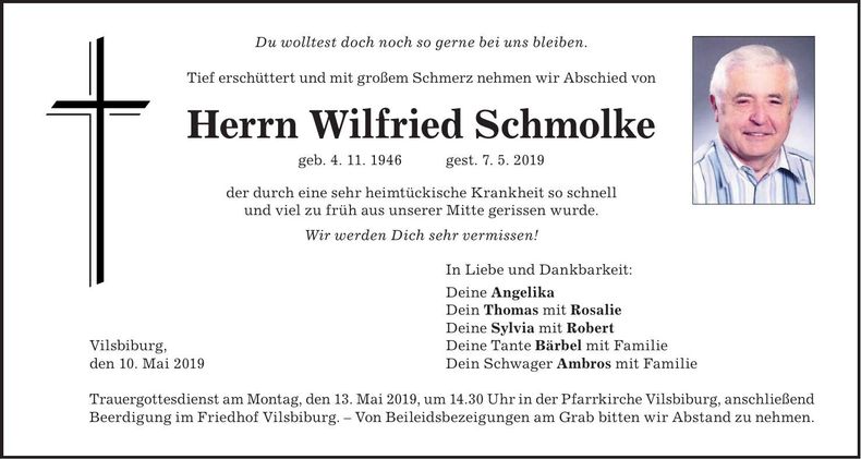 Traueranzeige Wilfried Schmolke
