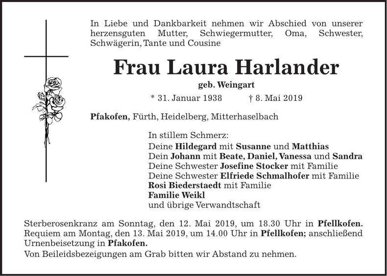 Traueranzeige Laura Harlander