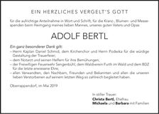 Traueranzeige Adolf Bertl