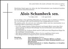 Traueranzeige Alois Schambeck