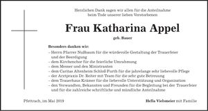 Traueranzeige Katharina Appel