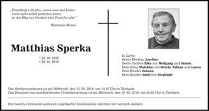 Traueranzeige Matthias Sperka