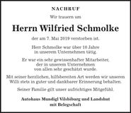 Traueranzeige Wilfried Schmolk