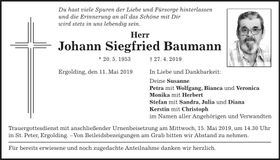 Traueranzeige Johann Siegfried Baumann