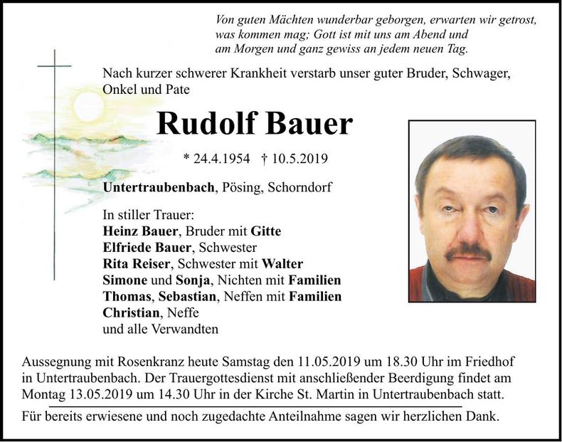 Traueranzeige Rudolf Bauer