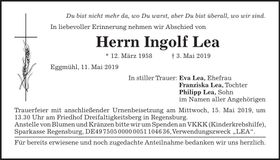 Traueranzeige Ingolf Lea