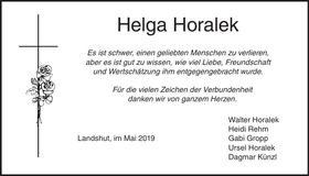 Traueranzeige Helga Horalek