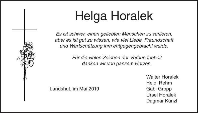 Traueranzeige Helga Horalek