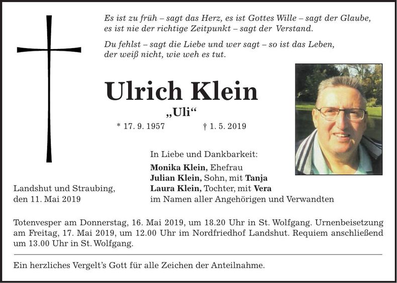 Traueranzeige Ulrich Klein