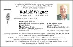 Traueranzeige Rudolf Wagner