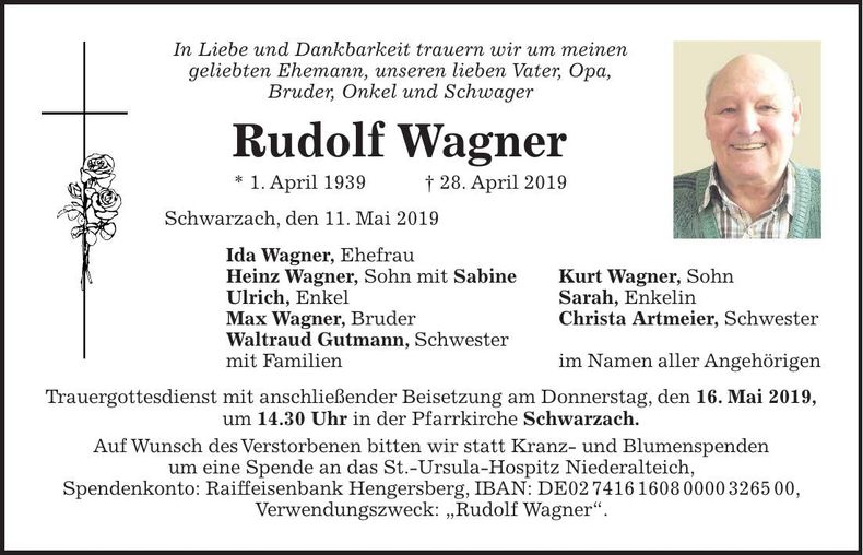 Traueranzeige Rudolf Wagner