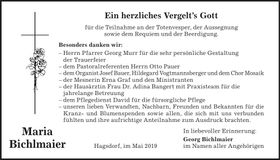 Traueranzeige Maria Bichlmaier