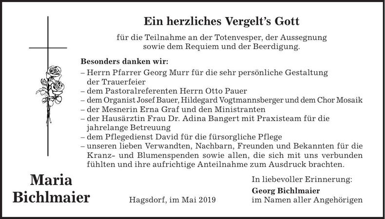 Traueranzeige Maria Bichlmaier