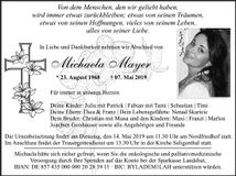 Traueranzeige Michaela Mayer