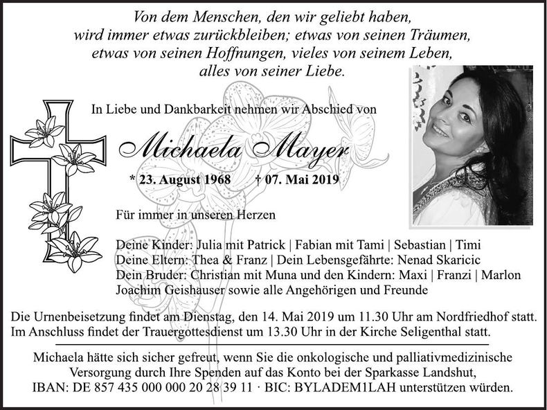 Traueranzeige Michaela Mayer