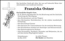 Traueranzeige Franziska Ostner