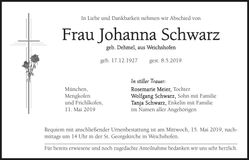 Traueranzeige Johanna Schwarz