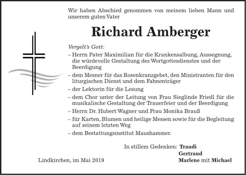 Traueranzeige Richard Amberger