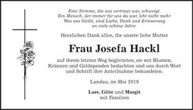 Traueranzeige Josefa Hackl