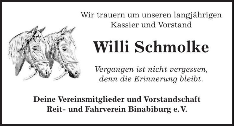 Traueranzeige Willi Schmolke
