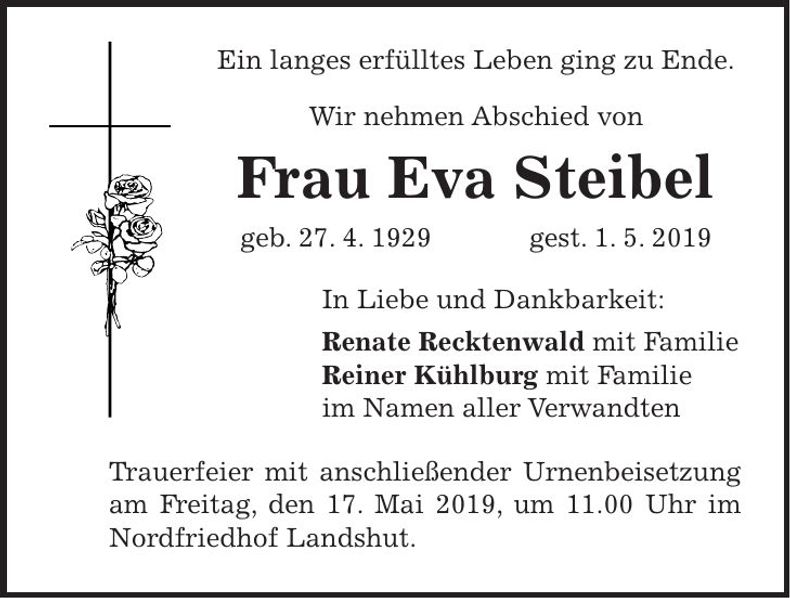 Traueranzeige Eva Steibel