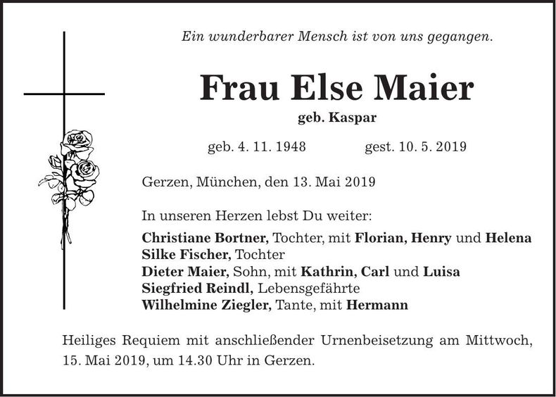 Traueranzeige Else Maier