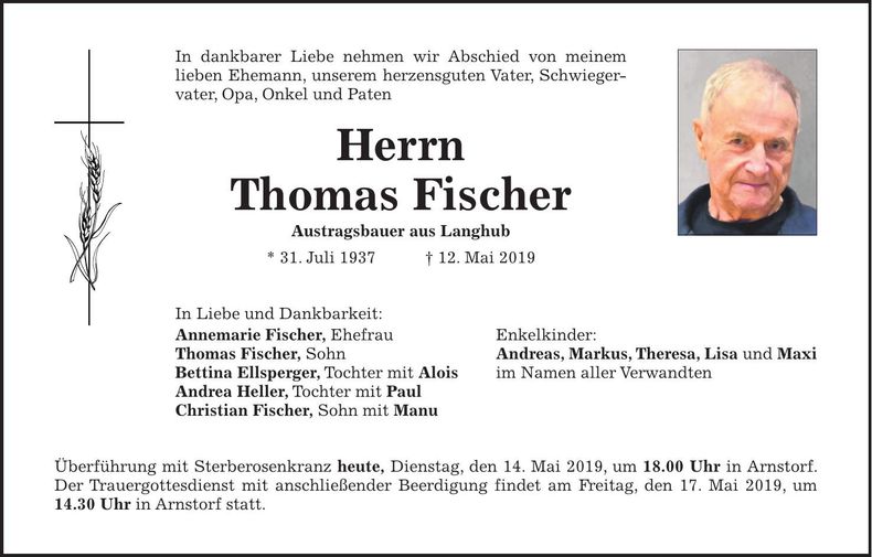 Traueranzeige Thomas Fischer