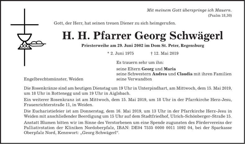Traueranzeige Georg Schwägerl