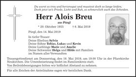Traueranzeige Alois Breu