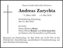 Traueranzeige Andreas Zarychta