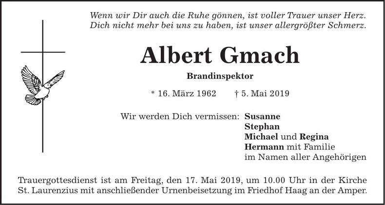 Traueranzeige Albert Gmach