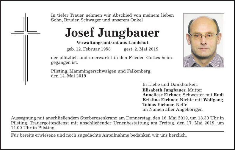 Traueranzeige Josef Jungbauer