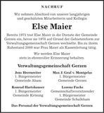 Traueranzeige Else Maier
